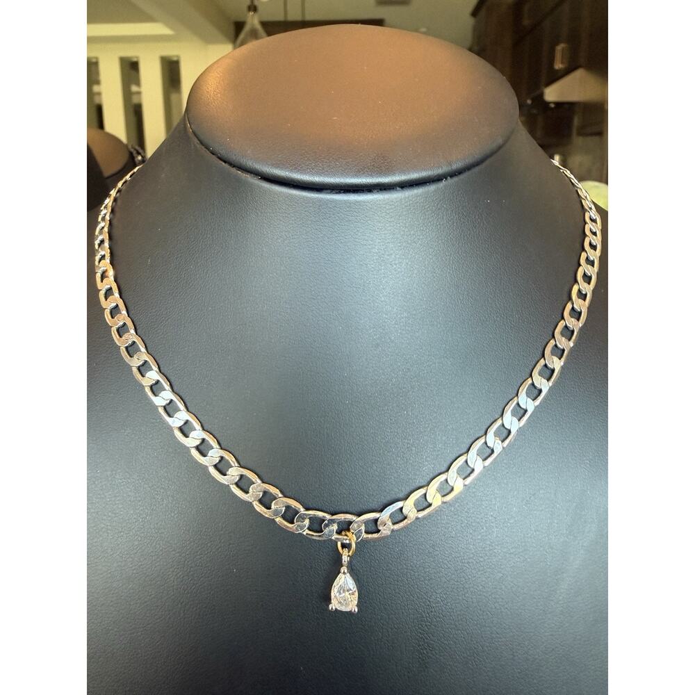 Artizan Joyeria Curb Chain Necklace Silver Tone GoldTone Tear Drop Pendant Charm - Picture 3 of 6